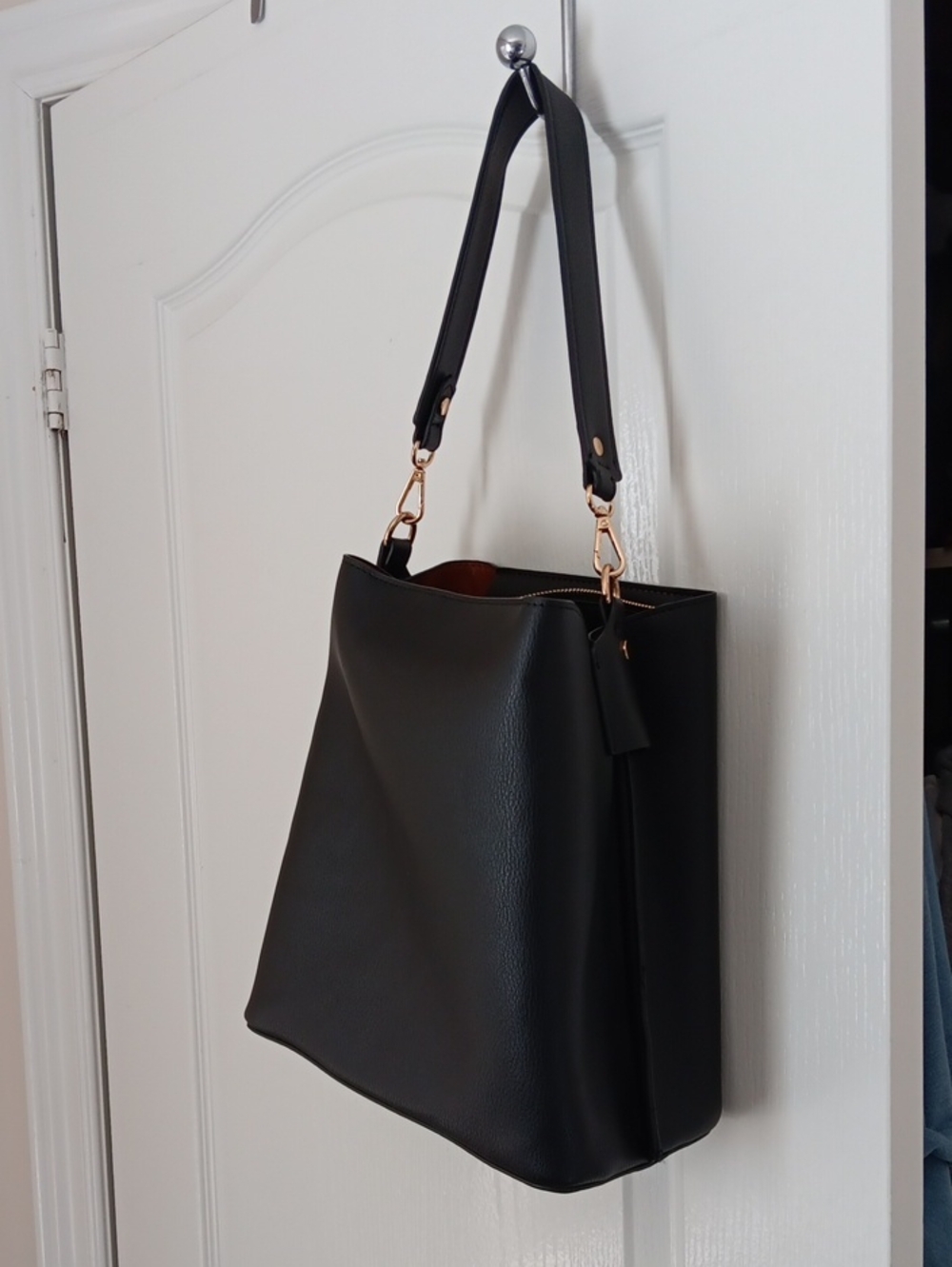 Black Bucket Bag Faux Leather